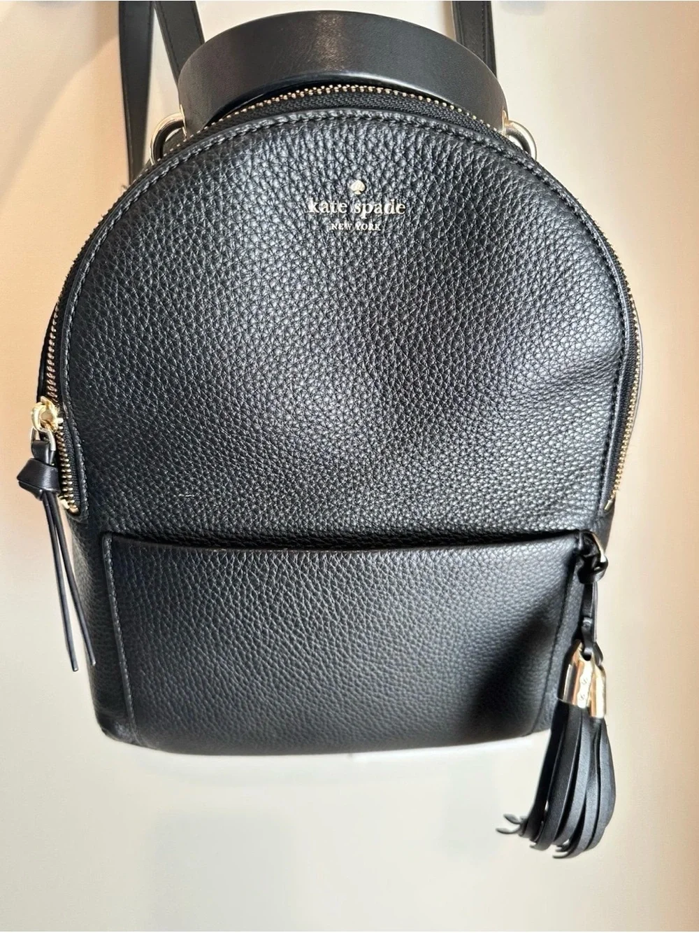 kate spade Black Pebbled Leather Mini Backpack with Gold Hardware